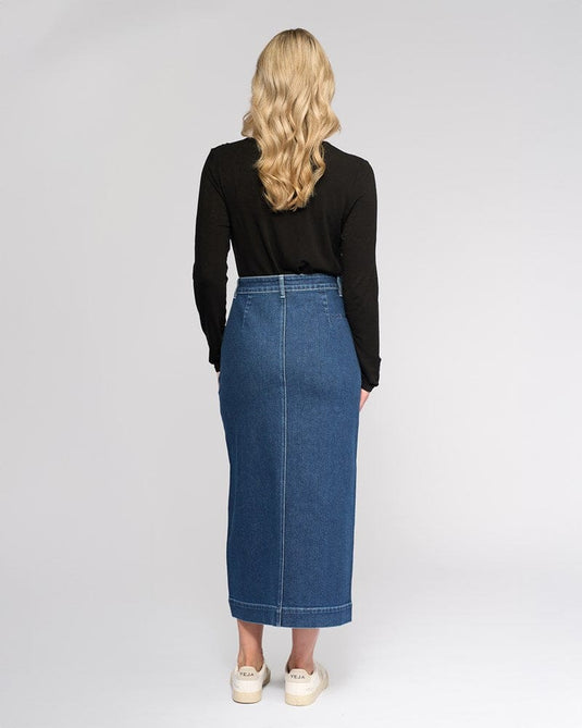 Vassali Rook Denim Skirt - Dark Blue