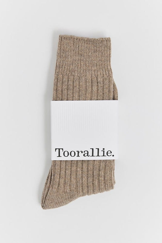 Toorallie Mens Ribbed Merino Socks - Oat
