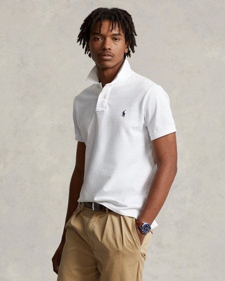 Ralph Lauren Mens Custom Slim Fit Polo Shirt - White/Navy