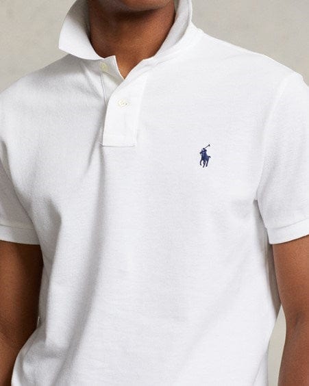 Ralph Lauren Mens Custom Slim Fit Polo Shirt - White/Navy