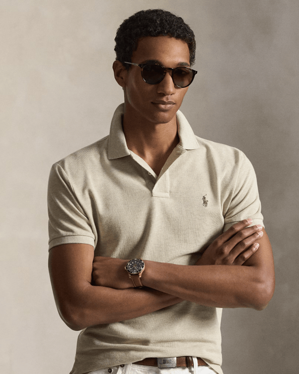 Load image into Gallery viewer, Ralph Lauren Mens Custom Slim Mesh Polo Shirt - Expedition Dune Heather
