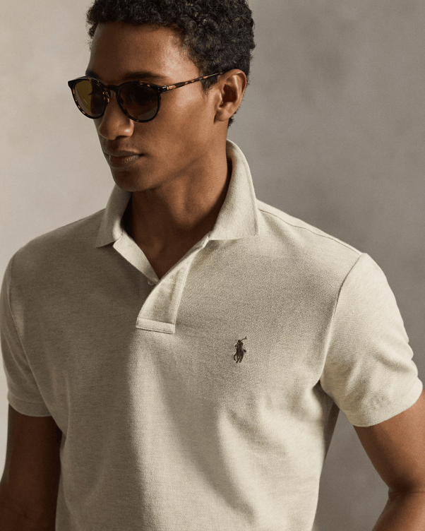 Load image into Gallery viewer, Ralph Lauren Mens Custom Slim Mesh Polo Shirt - Expedition Dune Heather
