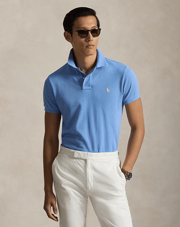 Load image into Gallery viewer, Ralph Lauren Mens Custom Slim Mesh Polo Shirt - Bristol Blue
