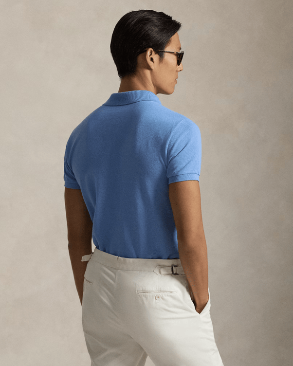 Load image into Gallery viewer, Ralph Lauren Mens Custom Slim Mesh Polo Shirt - Bristol Blue
