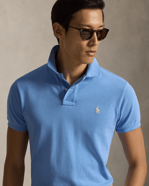 Load image into Gallery viewer, Ralph Lauren Mens Custom Slim Mesh Polo Shirt - Bristol Blue
