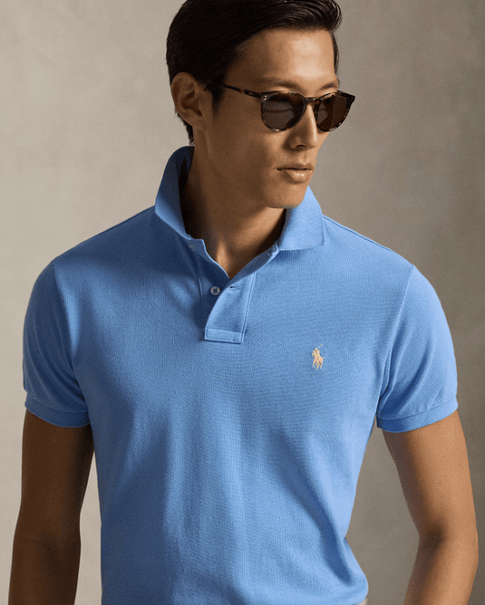 Ralph Lauren Mens Custom Slim Mesh Polo Shirt - Bristol Blue