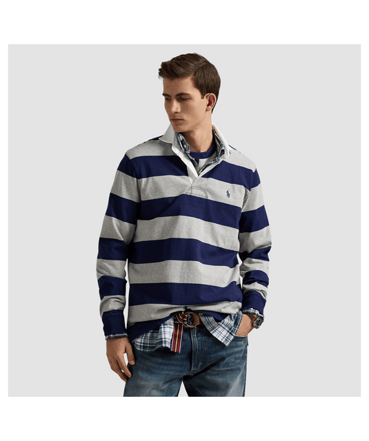 Ralph Lauren Mens Classic Fit Polo Striped Rugby Shirt - Navy