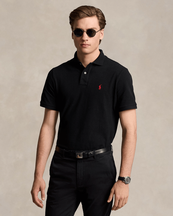 Load image into Gallery viewer, Ralph Lauren Mens Classic Fit Mesh Polo Shirt - Black/Red