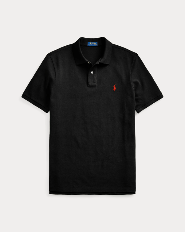 Load image into Gallery viewer, Ralph Lauren Mens Classic Fit Mesh Polo Shirt - Black/Red