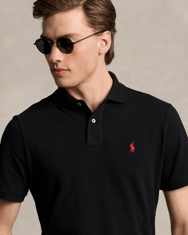 Load image into Gallery viewer, Ralph Lauren Mens Classic Fit Mesh Polo Shirt - Black/Red