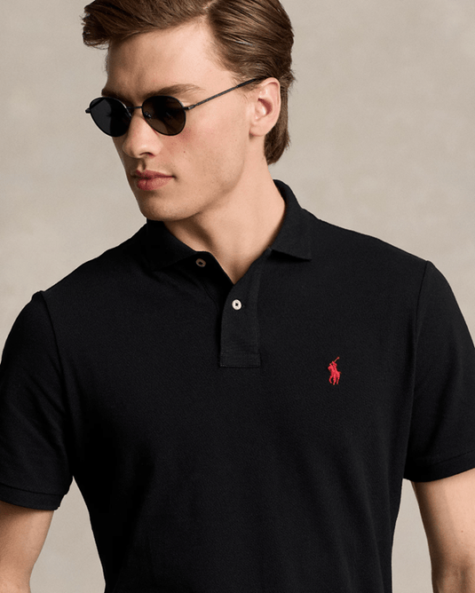 Ralph Lauren Mens Classic Fit Mesh Polo Shirt - Black/Red