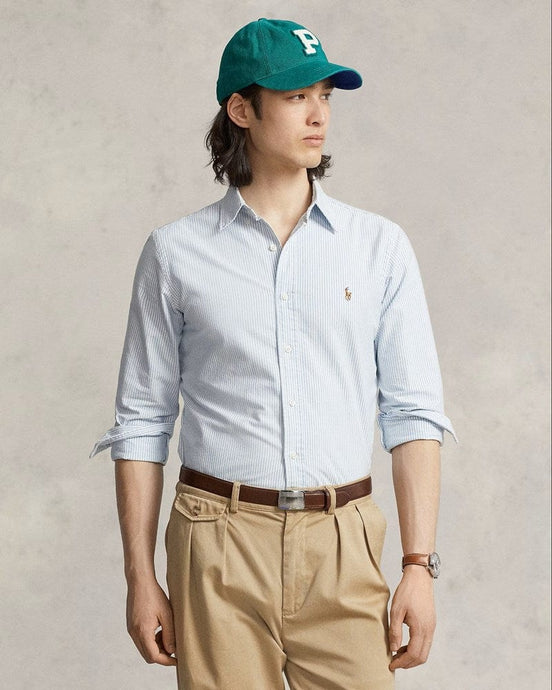 Ralph Lauren Mens Custom Fit Striped Oxford Shirt - Blue/White