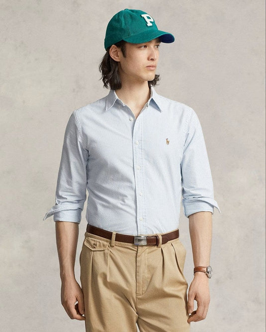 Ralph Lauren Mens Custom Fit Striped Oxford Shirt - Blue/White