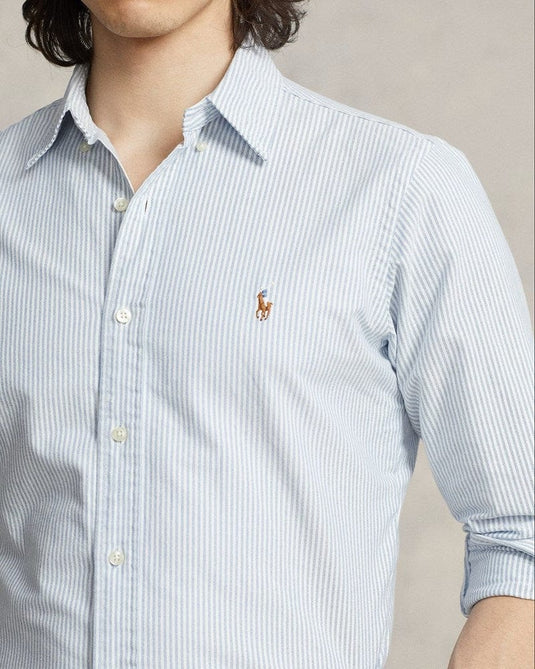 Ralph Lauren Mens Custom Fit Striped Oxford Shirt - Blue/White