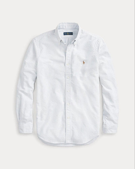 Ralph Lauren Mens Custom Fit Striped Oxford Shirt - Blue/White