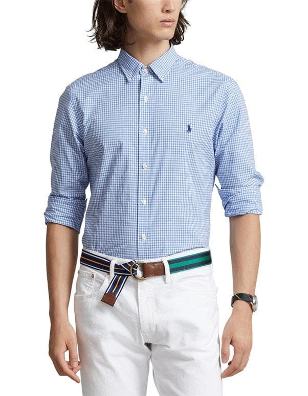 Load image into Gallery viewer, Ralph Lauren Custom Fit Checked Stretch Poplin Shirt - Blue/White
