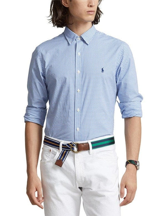 Ralph Lauren Custom Fit Checked Stretch Poplin Shirt - Blue/White