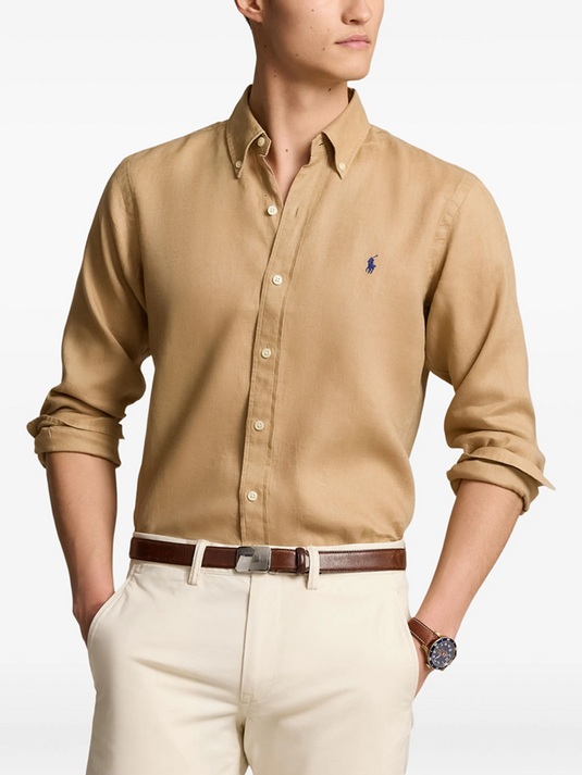 Polo Ralph Lauren Mens Custom Fit Linen Shirt - Vintage Khaki