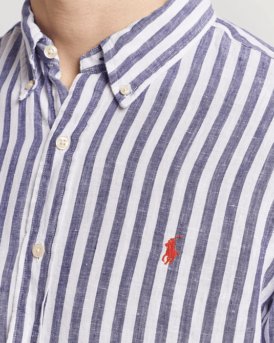 Ralph Lauren Mens Custom Fit Stripe Linen Shirt