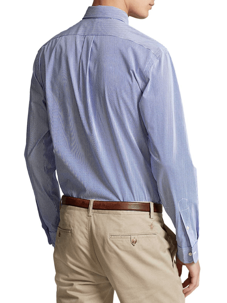 Load image into Gallery viewer, Ralph Lauren Mens Custom Fit Stretch Poplin Shirt - Fine Blue Stripe

