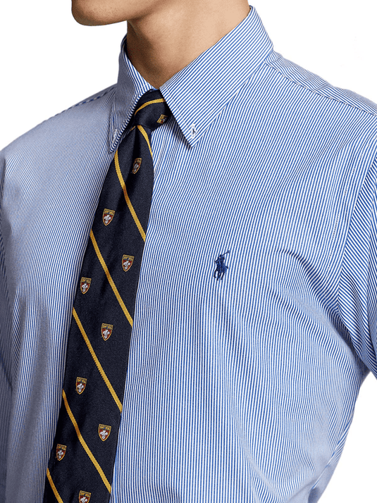 Ralph Lauren Mens Custom Fit Stretch Poplin Shirt - Fine Blue Stripe