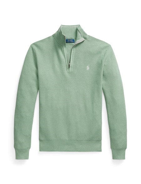 Ralph Lauren Mens Mesh-Knit Cotton Quarter-Zip Sweater COPY