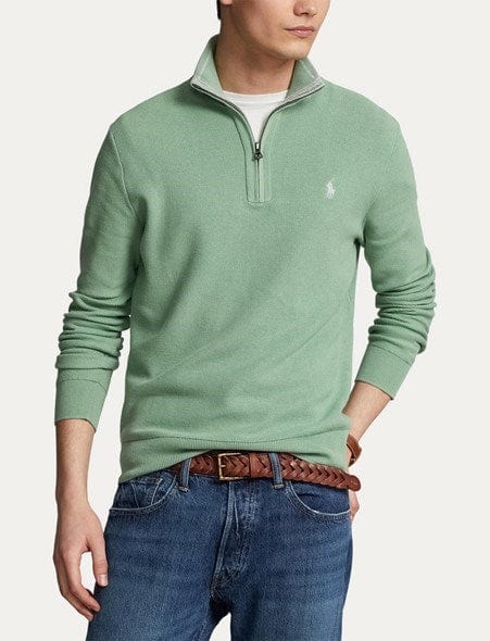 Ralph Lauren Mens Mesh-Knit Cotton Quarter-Zip Sweater COPY