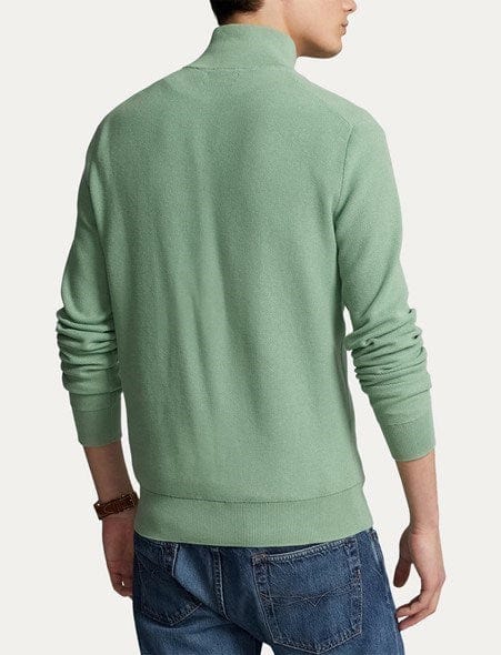 Ralph Lauren Mens Mesh-Knit Cotton Quarter-Zip Sweater COPY