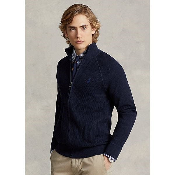 Ralph Lauren Mens Textured Cotton Full-Zip Sweater