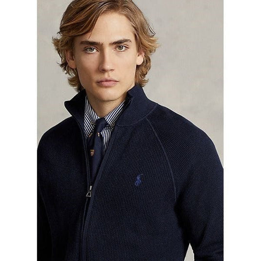 Ralph Lauren Mens Textured Cotton Full-Zip Sweater