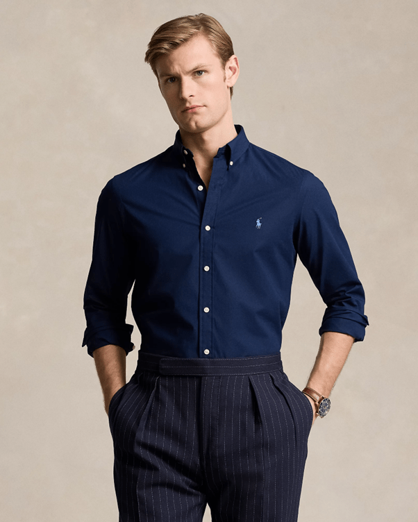 Load image into Gallery viewer, Ralph Lauren Custom Fit Stretch Poplin Shirt - Navy
