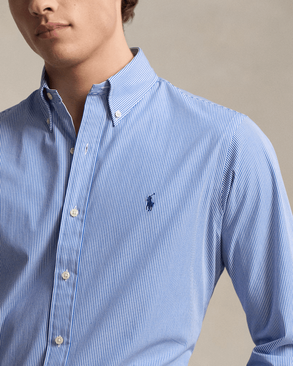 Load image into Gallery viewer, Ralph Lauren Mens Custom Fit Stretch Poplin Shirt - Stripe
