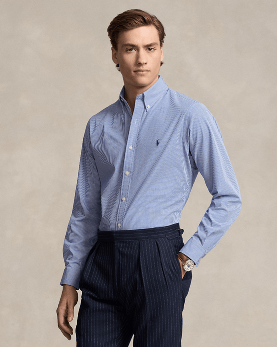 Ralph Lauren Mens Custom Fit Stretch Poplin Shirt - Stripe
