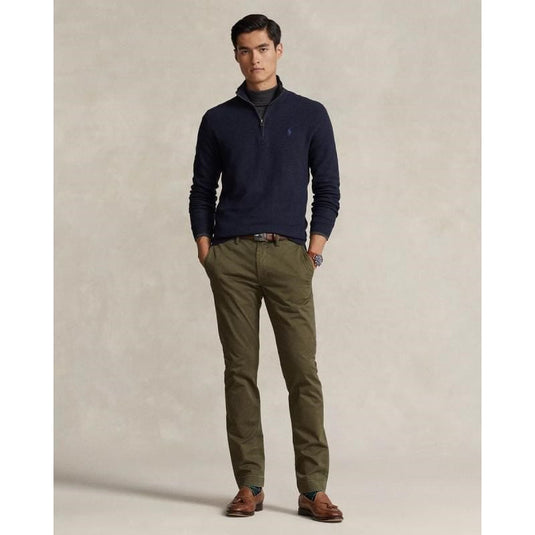 Ralph Lauren Mens Mesh-Knit Cotton Quarter-Zip Sweater