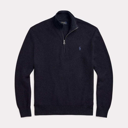 Ralph Lauren Mens Mesh-Knit Cotton Quarter-Zip Sweater