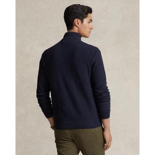 Ralph Lauren Mens Mesh-Knit Cotton Quarter-Zip Sweater