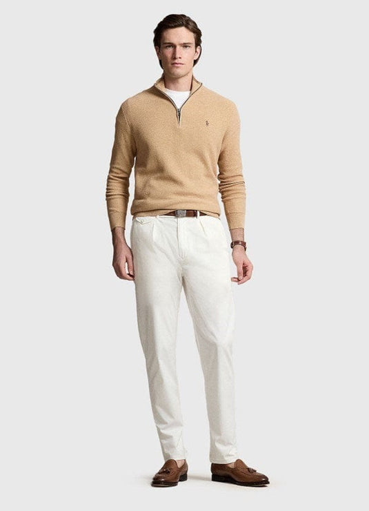 Ralph Lauren Mens Mesh-Knit Cotton Quarter-Zip Sweater