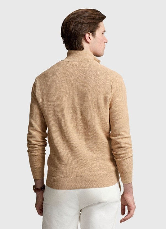 Ralph Lauren Mens Mesh-Knit Cotton Quarter-Zip Sweater