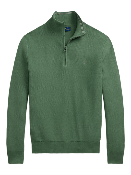 Ralph Lauren Mens Mesh-Knit Cotton Quarter-Zip Sweater
