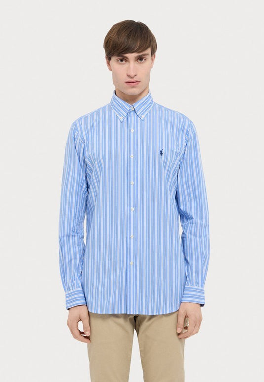 Polo Ralph Lauren Mens Custom Fit Striped Stretch Poplin Shirt