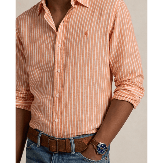 Ralph Lauren Mens Custom Fit Stripe Linen Shirt