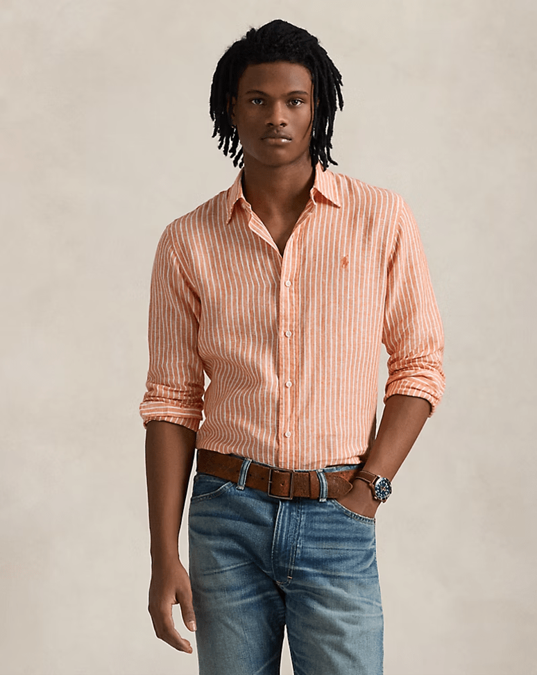 Load image into Gallery viewer, Ralph Lauren Mens Custom Fit Stripe Linen Shirt

