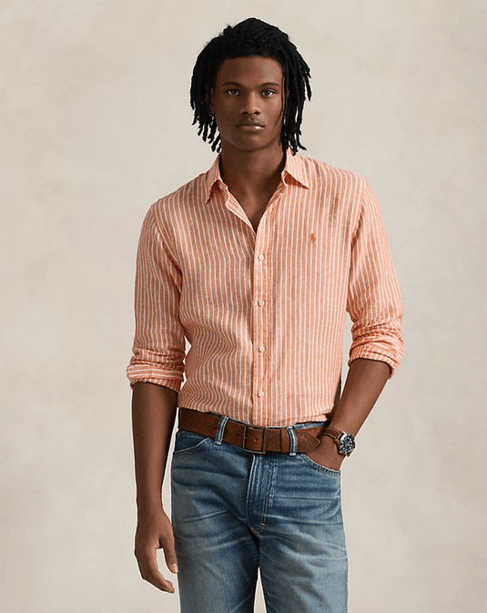 Ralph Lauren Mens Custom Fit Stripe Linen Shirt
