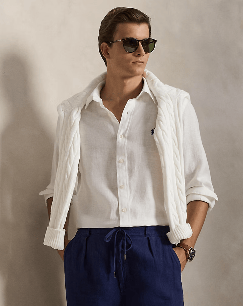 Load image into Gallery viewer, Ralph Lauren Mens Custom Fit Linen Shirt - White

