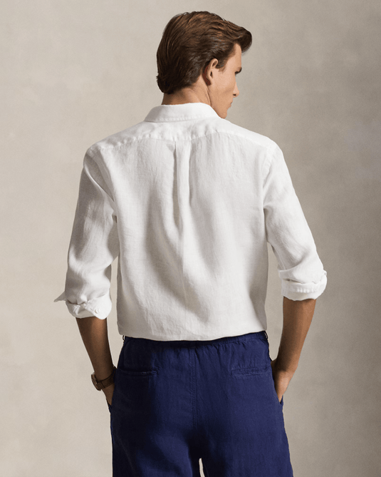 Ralph Lauren Mens Custom Fit Linen Shirt - White