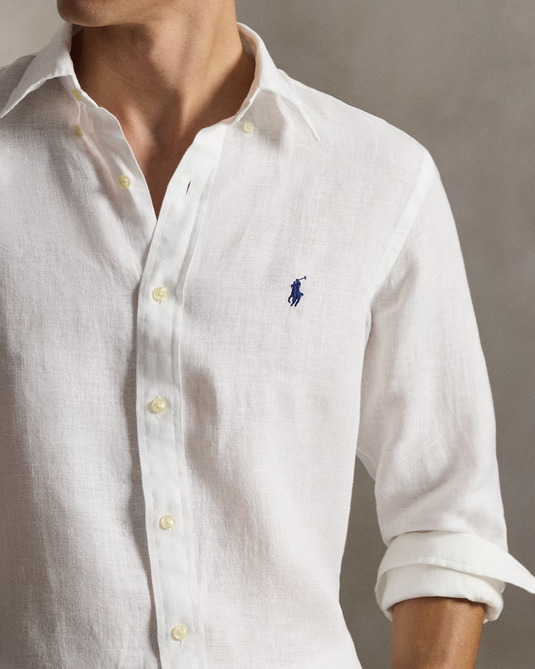 Ralph Lauren Mens Custom Fit Linen Shirt - White