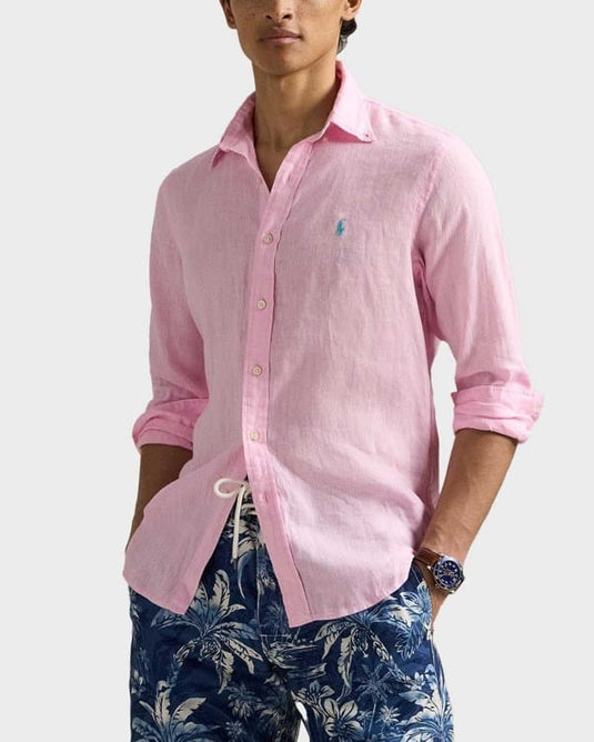 Ralph Lauren Mens Custom Fit Linen Shirt - Carmel Pink