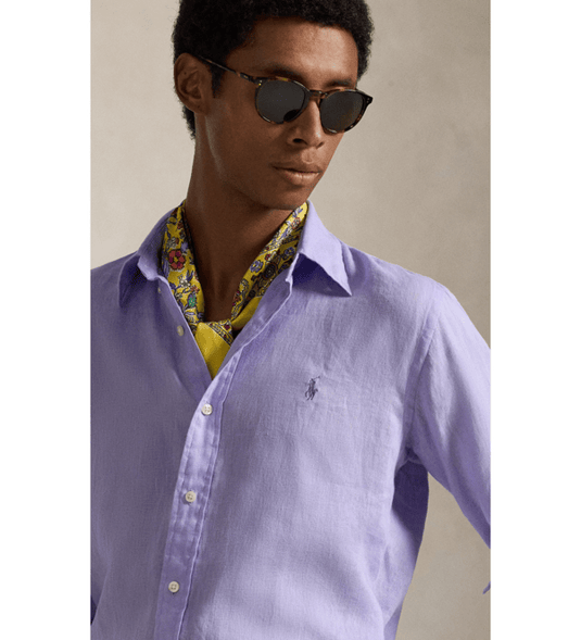 Ralph Lauren Mens Custom Fit Linen Shirt - Sky Lavender
