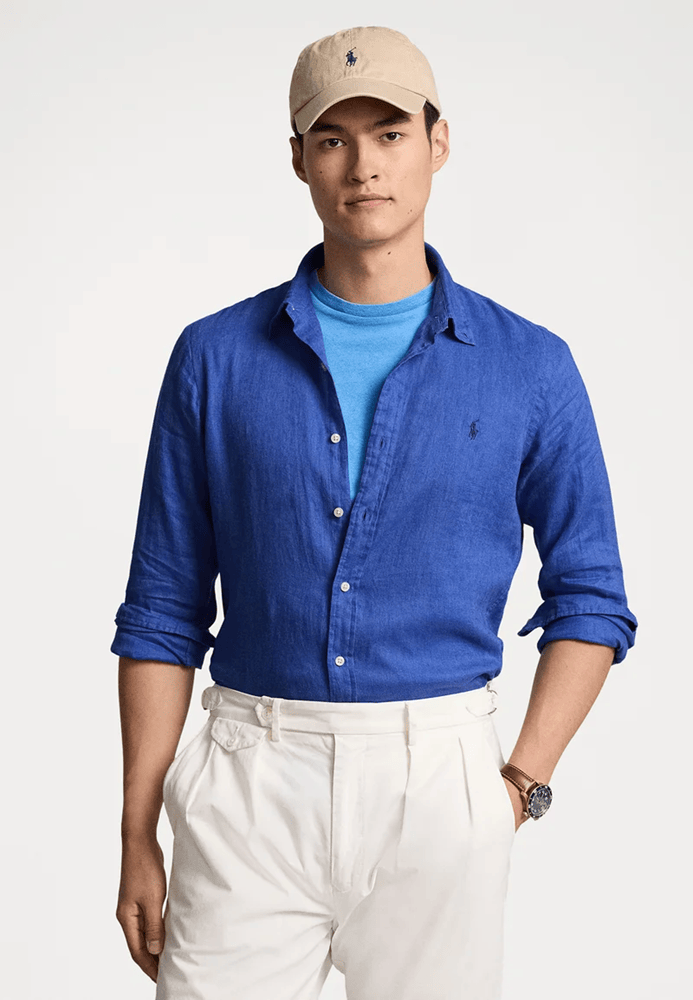 Load image into Gallery viewer, Ralph Lauren Mens Custom Fit Linen Shirt - New Iris Blue
