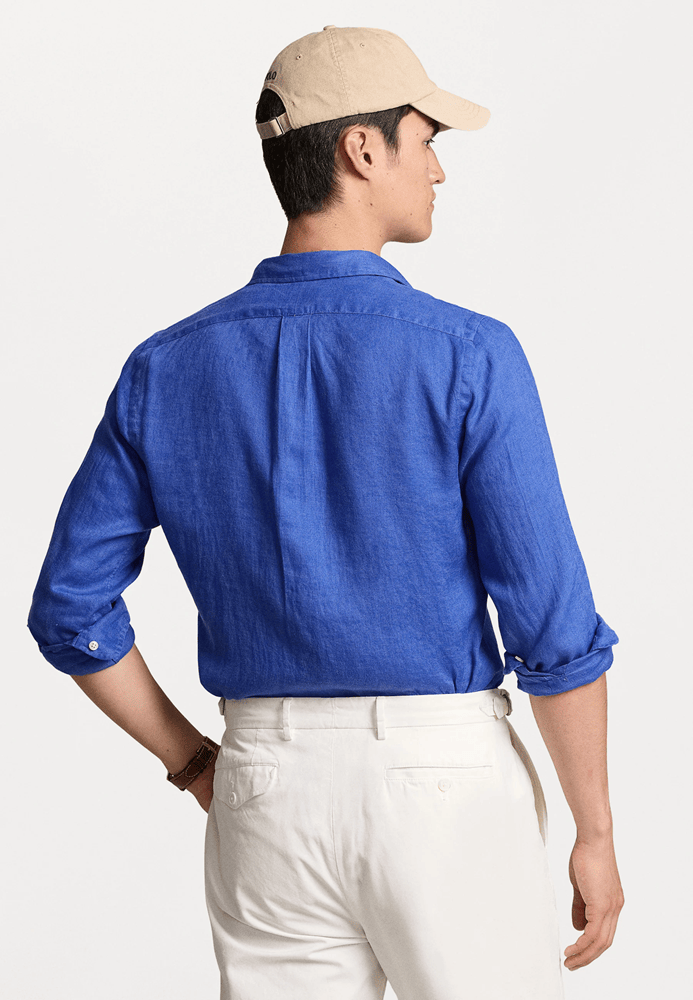 Load image into Gallery viewer, Ralph Lauren Mens Custom Fit Linen Shirt - New Iris Blue
